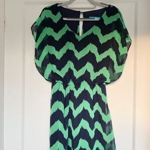 BUTTONS - Green and Blue Chevron Dress